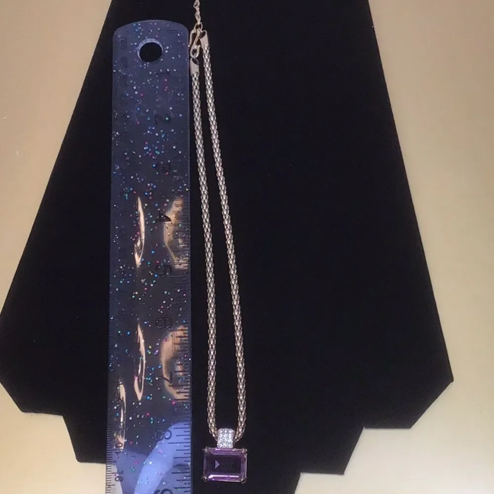 Swarovski Gold Tone Crystal Necklace & Earrings Set Swan Hallmark Light Amethyst - Picture 8 of 13